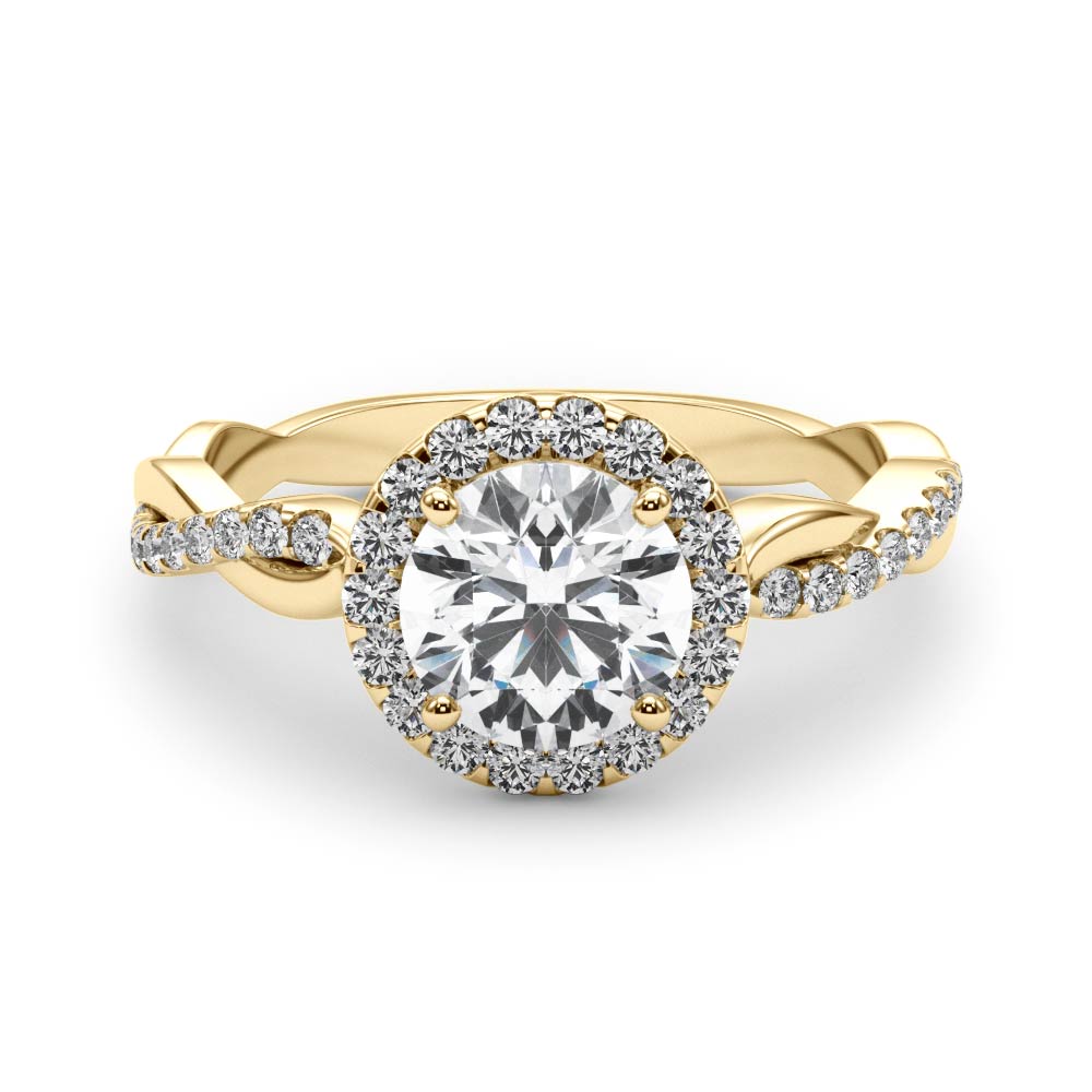 LUMEO Round Halo Diamond Engagement Ring Set in 18k Solid Yellow Gold 