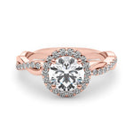LUMEO Round Halo Diamond Engagement Ring Set in 18k Solid Rose Gold 