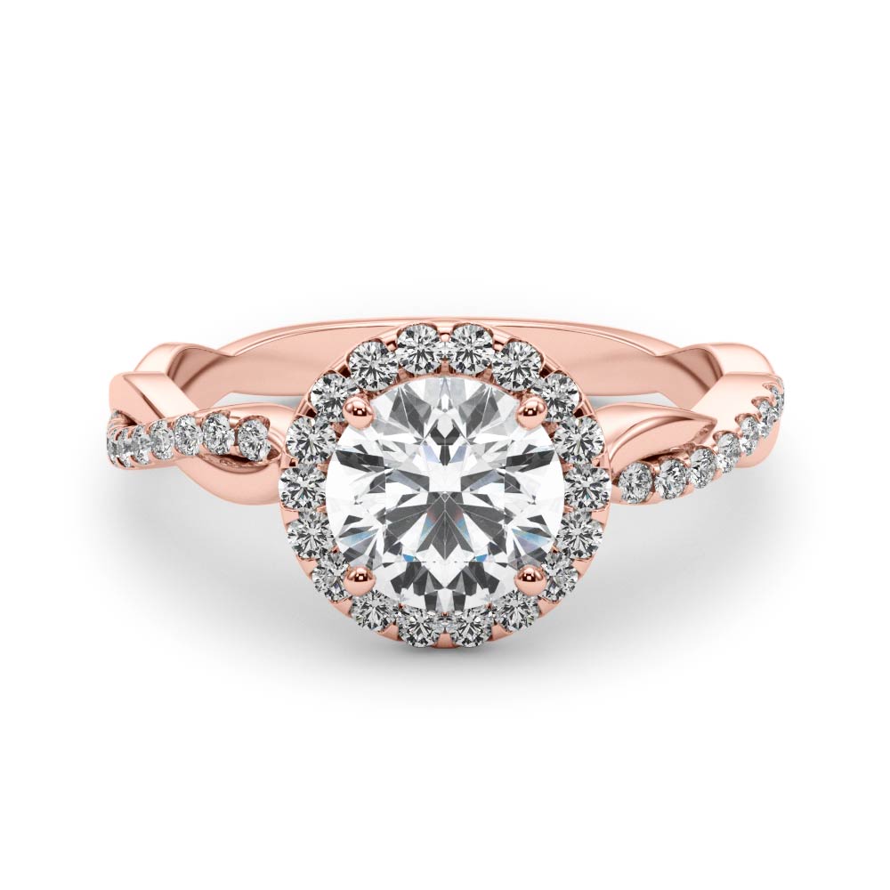 LUMEO Round Halo Diamond Engagement Ring Set in 18k Solid Rose Gold 
