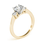 LUMEO Round Three Stone Diamond Engagement Ring Angle View in 18k Solid Yellow Gold 