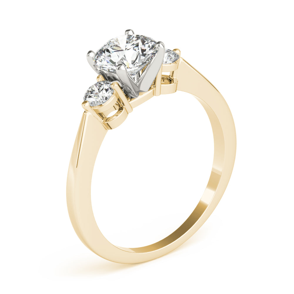 LUMEO Round Three Stone Diamond Engagement Ring Angle View in 18k Solid Yellow Gold 