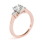 LUMEO Round Three Stone Diamond Engagement Ring Angle View in 18k Solid Rose Gold 