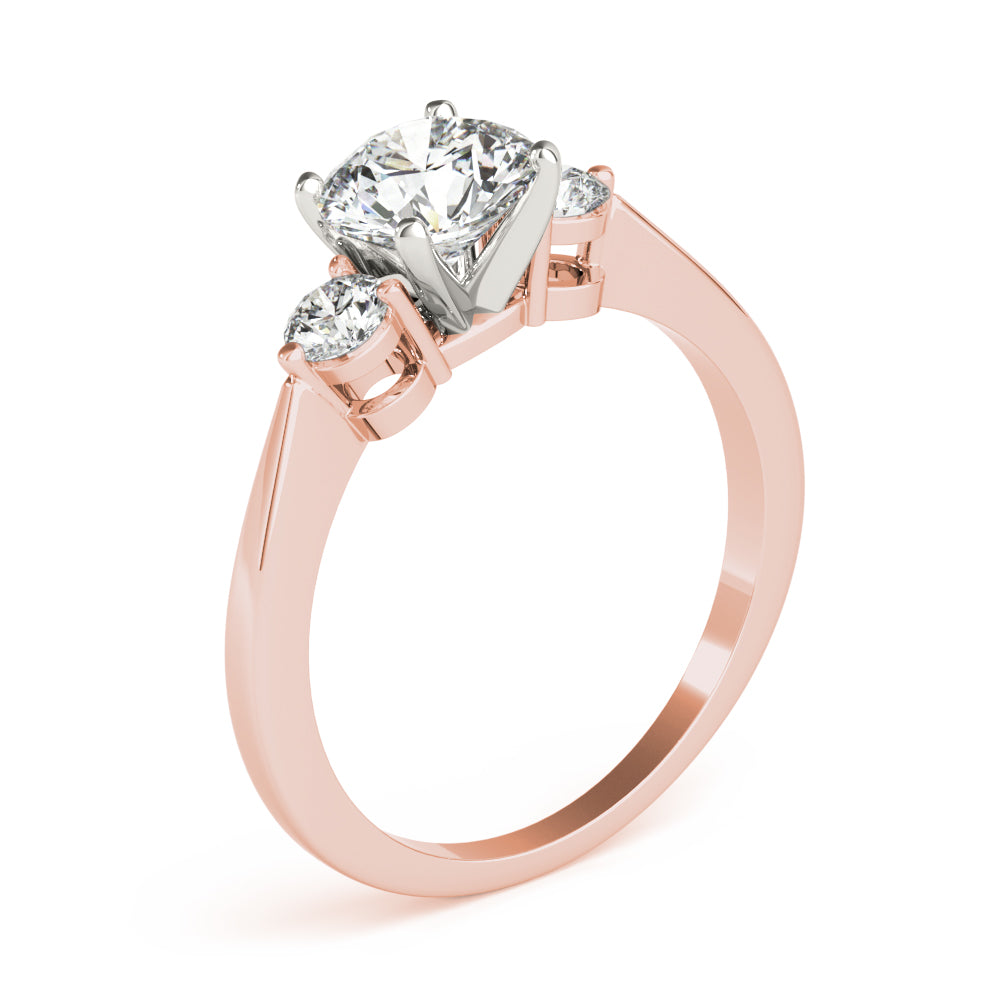 LUMEO Round Three Stone Diamond Engagement Ring Angle View in 18k Solid Rose Gold 