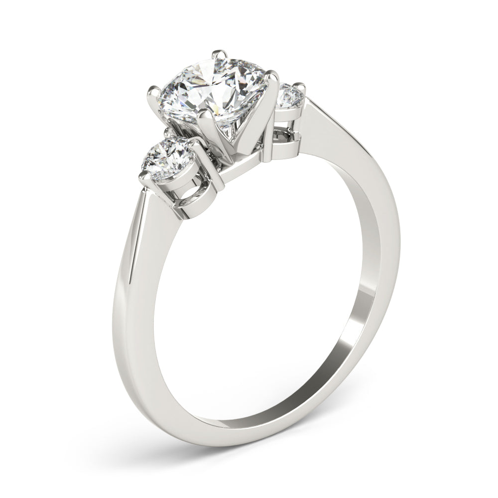 LUMEO Round Three Stone Diamond Engagement Ring Angle View in Platinum 