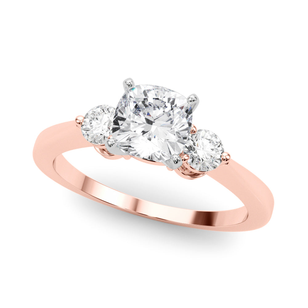 LUMEO Cushion Three Stone Diamond Engagement Ring Front View in 18k Solid Rose Gold 