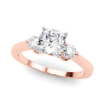 LUMEO Cushion Three Stone Diamond Engagement Ring Front View in 18k Solid Rose Gold 