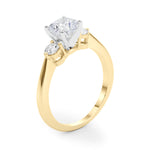 LUMEO Cushion Three Stone Diamond Engagement Ring Angle View in 18k Solid Yellow Gold 