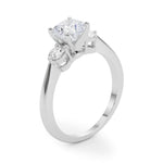 LUMEO Cushion Three Stone Diamond Engagement Ring Angle View in Platinum 