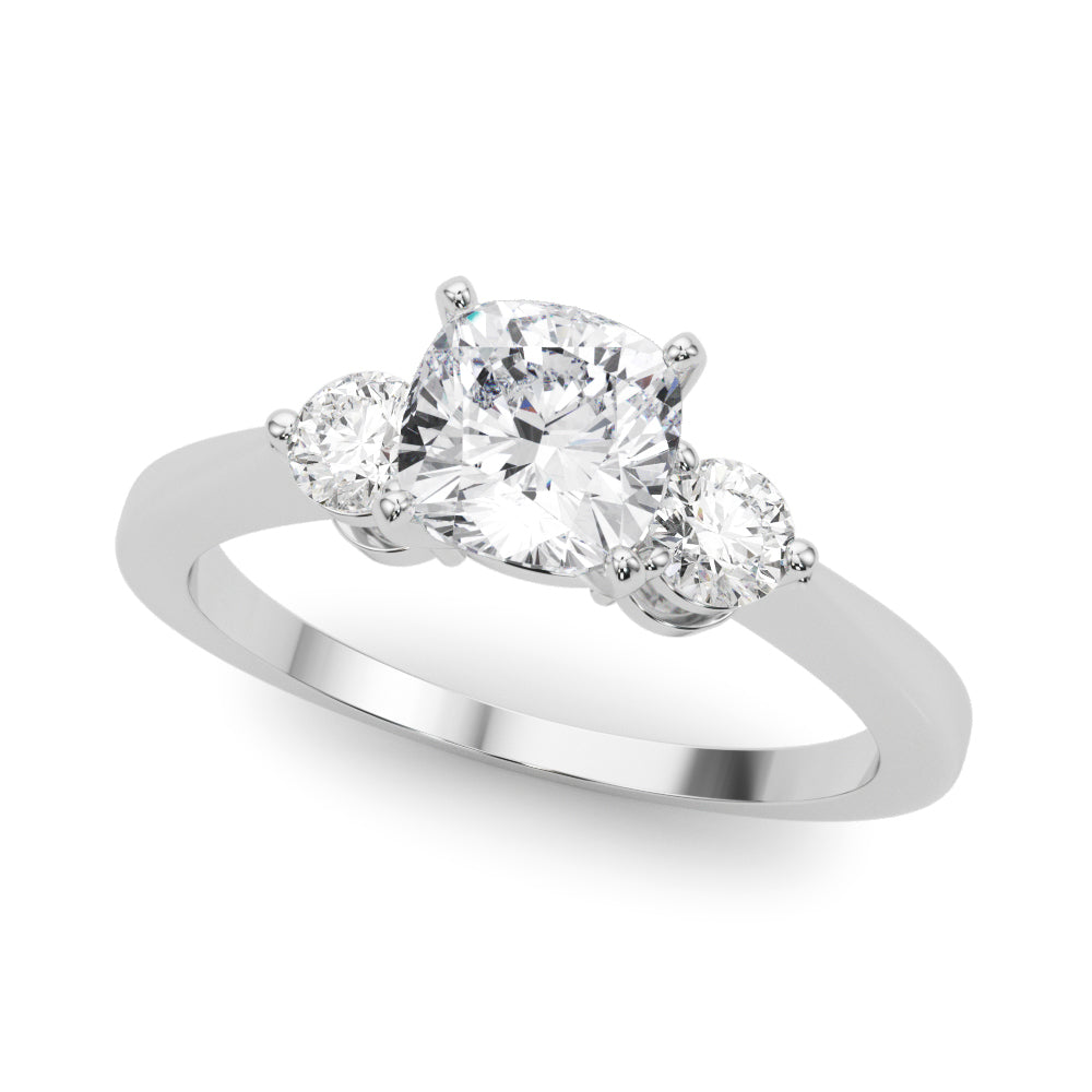 LUMEO Cushion Three Stone Diamond Engagement Ring Front View in Platinum 