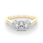 LUMEO Cushion Three Stone Diamond Engagement Ring Set in 18k Solid Yellow Gold 