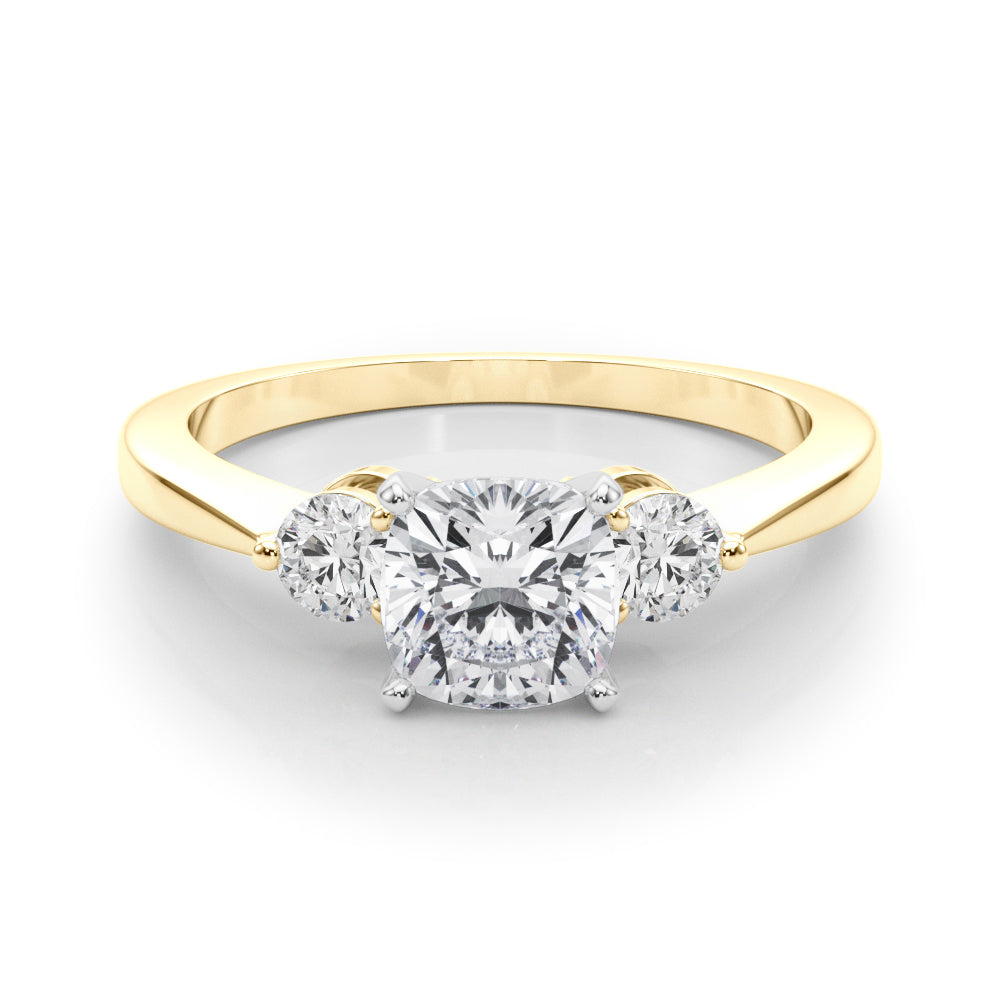 LUMEO Cushion Three Stone Diamond Engagement Ring Set in 18k Solid Yellow Gold 