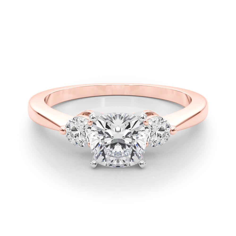 LUMEO Cushion Three Stone Diamond Engagement Ring Set in 18k Solid Rose Gold 