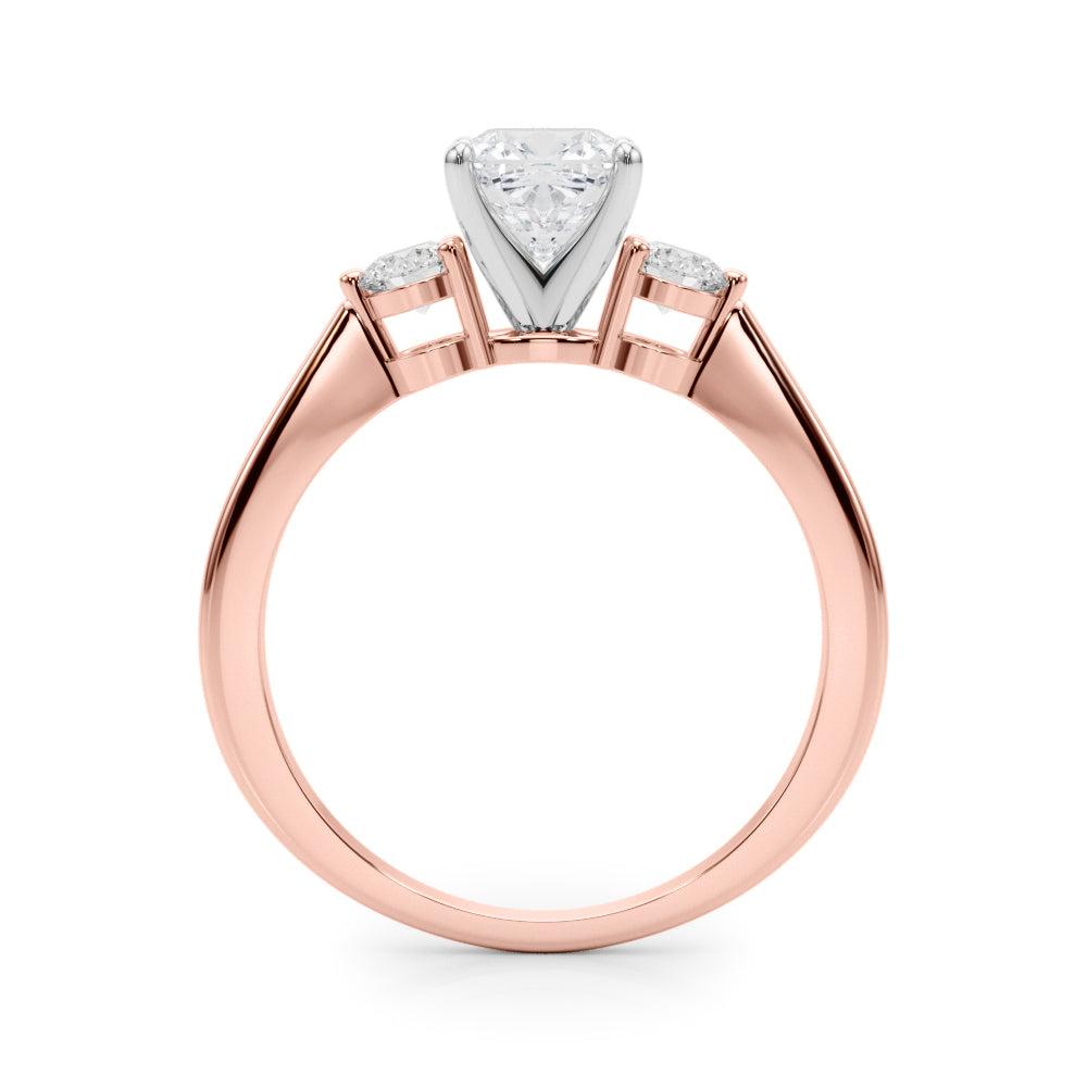LUMEO Cushion Three Stone Diamond Engagement Ring Side View in 18k Solid Rose Gold 