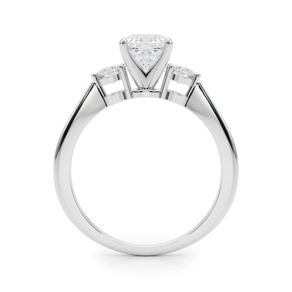 LUMEO Cushion Three Stone Diamond Engagement Ring Side View in Platinum 