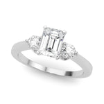 LUMEO Emerald Three Stone Diamond Engagement Ring Front View in Platinum 
