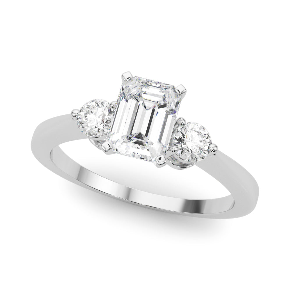LUMEO Emerald Three Stone Diamond Engagement Ring Front View in Platinum 