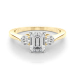 LUMEO Emerald Three Stone Diamond Engagement Ring Set in 18k Solid Yellow Gold 