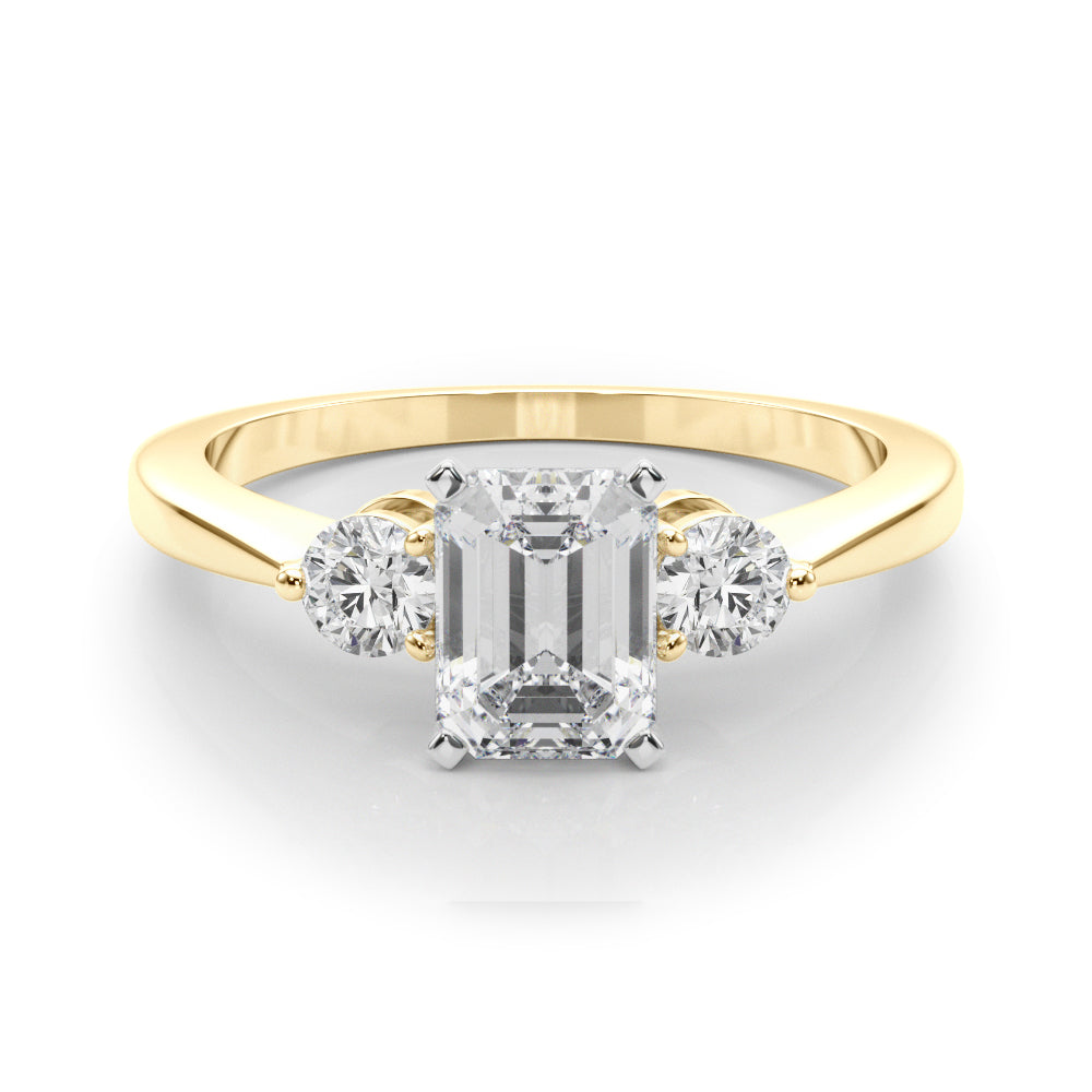 LUMEO Emerald Three Stone Diamond Engagement Ring Set in 18k Solid Yellow Gold 