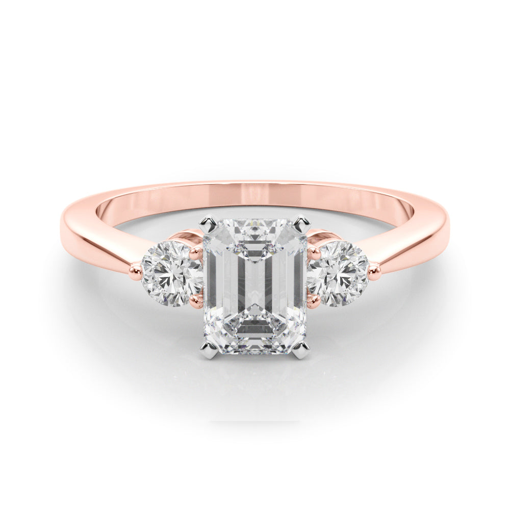 LUMEO Emerald Three Stone Diamond Engagement Ring Set in 18k Solid Rose Gold 