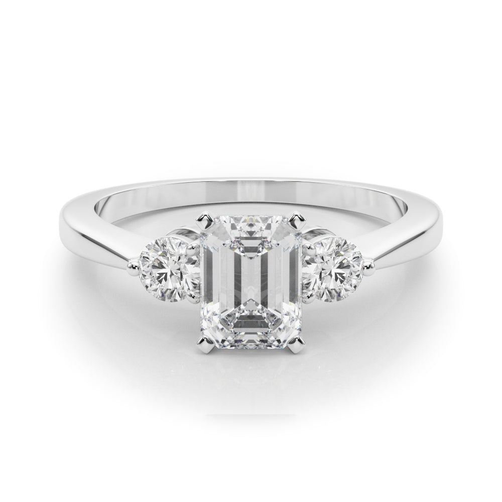 LUMEO Emerald Three Stone Diamond Engagement Ring Set in Platinum 