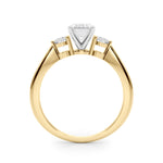LUMEO Emerald Three Stone Diamond Engagement Ring Side View in 18k Solid Yellow Gold 