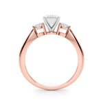 LUMEO Emerald Three Stone Diamond Engagement Ring Side View in 18k Solid Rose Gold 