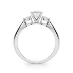 LUMEO Emerald Three Stone Diamond Engagement Ring Side View in Platinum 