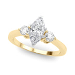 LUMEO Marquise Three Stone Diamond Engagement Ring Front View in 18k Solid Yellow Gold 