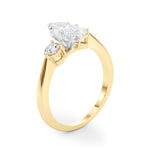LUMEO Marquise Three Stone Diamond Engagement Ring Angle View in 18k Solid Yellow Gold 