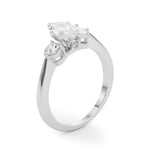 LUMEO Marquise Three Stone Diamond Engagement Ring Angle View in Platinum 
