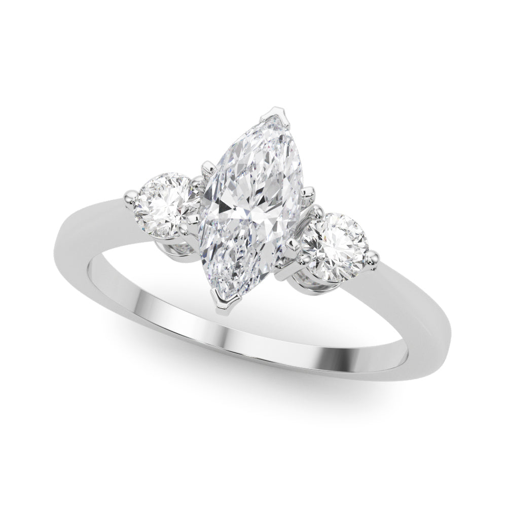 LUMEO Marquise Three Stone Diamond Engagement Ring Front View in Platinum 