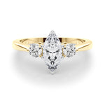 LUMEO Marquise Three Stone Diamond Engagement Ring Set in 18k Solid Yellow Gold 