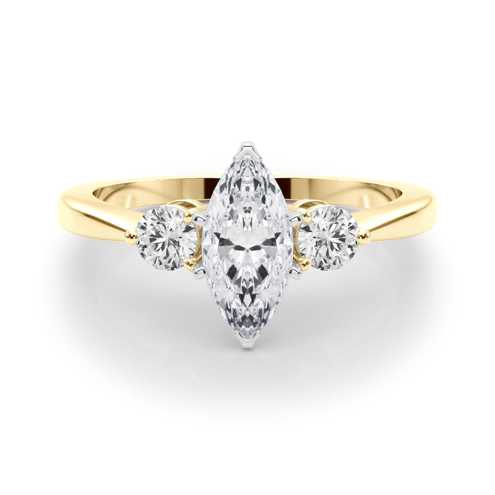 LUMEO Marquise Three Stone Diamond Engagement Ring Set in 18k Solid Yellow Gold 