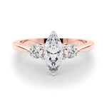 LUMEO Marquise Three Stone Diamond Engagement Ring Set in 18k Solid Rose Gold 