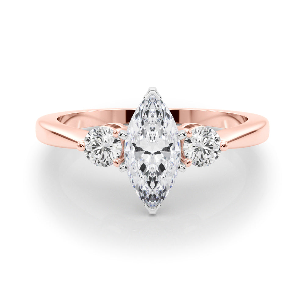 LUMEO Marquise Three Stone Diamond Engagement Ring Set in 18k Solid Rose Gold 