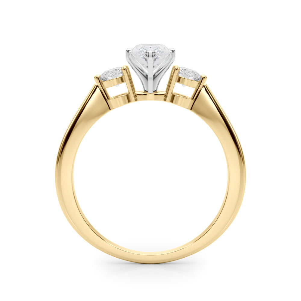 LUMEO Marquise Three Stone Diamond Engagement Ring Side View in 18k Solid Yellow Gold 