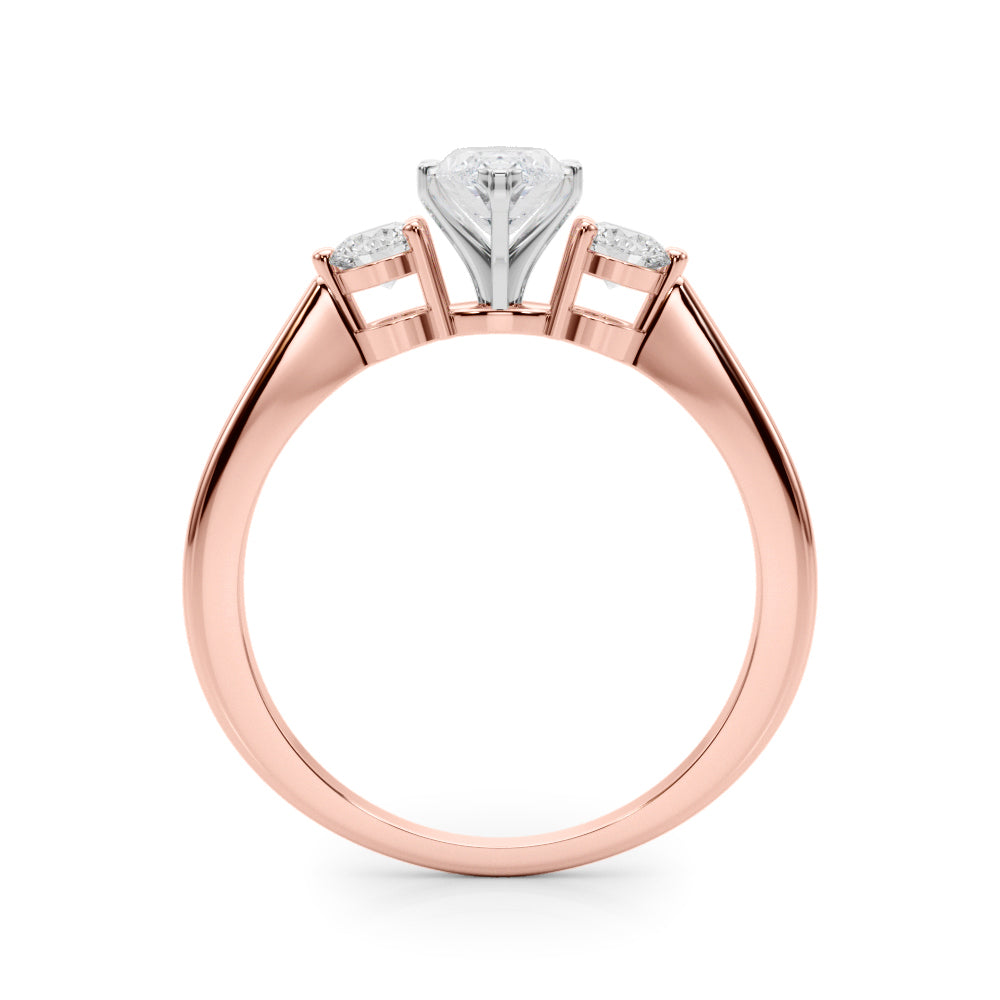 LUMEO Marquise Three Stone Diamond Engagement Ring Side View in 18k Solid Rose Gold 