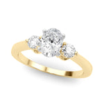 LUMEO Oval Three Stone Diamond Engagement Ring Front View in 18k Solid Yellow Gold 