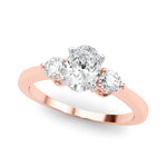 LUMEO Oval Three Stone Diamond Engagement Ring Front View in 18k Solid Rose Gold 