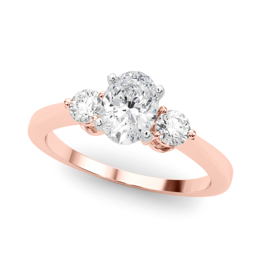 LUMEO Oval Three Stone Diamond Engagement Ring Front View in 18k Solid Rose Gold 