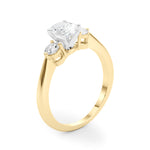LUMEO Oval Three Stone Diamond Engagement Ring Angle View in 18k Solid Yellow Gold 