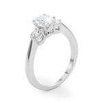 LUMEO Oval Three Stone Diamond Engagement Ring Angle View in Platinum 