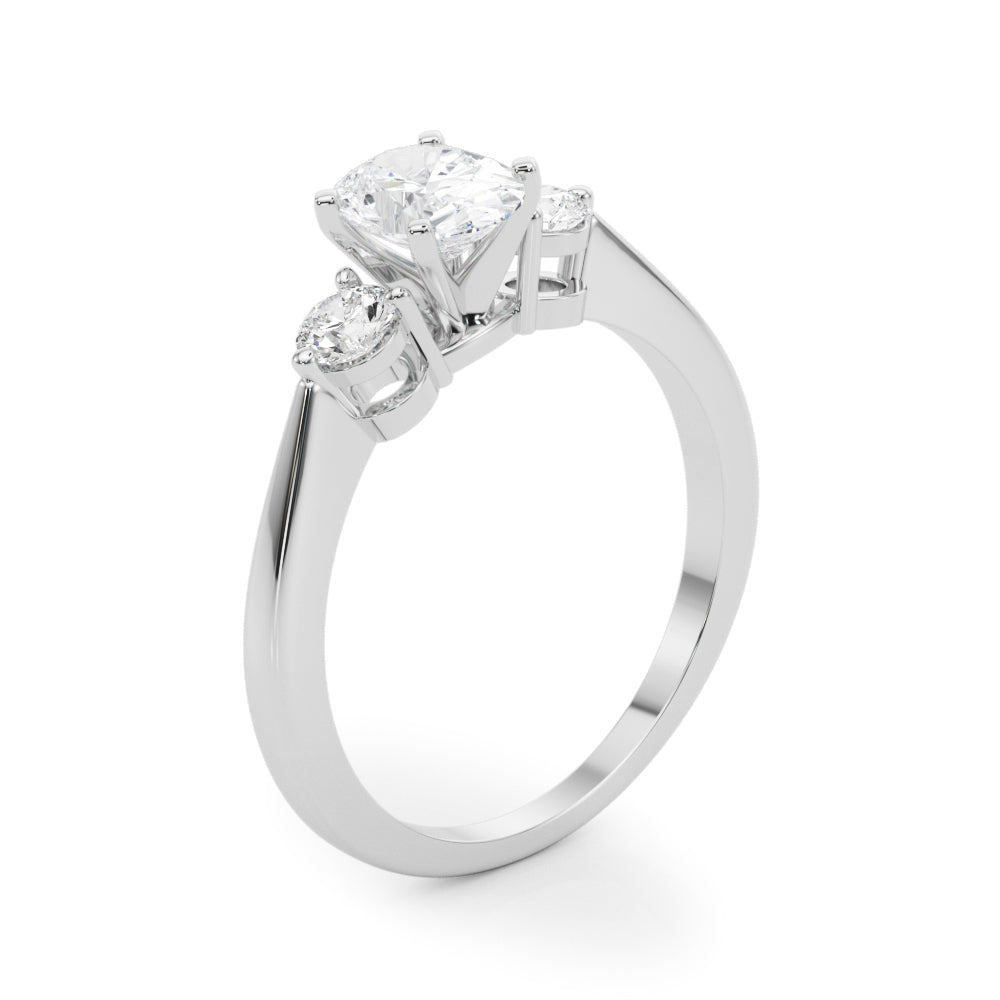 LUMEO Oval Three Stone Diamond Engagement Ring Angle View in Platinum 