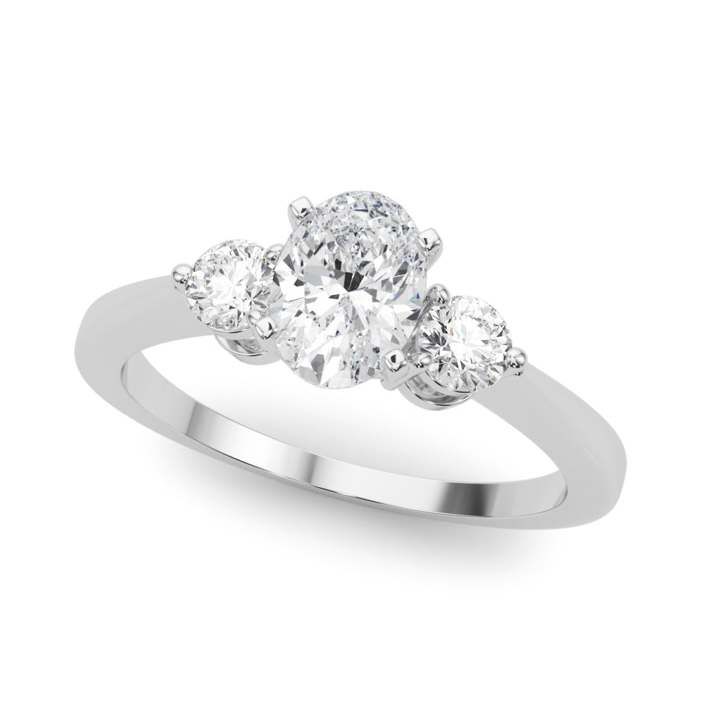 LUMEO Oval Three Stone Diamond Engagement Ring Front View in Platinum 