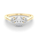 LUMEO Oval Three Stone Diamond Engagement Ring Set in 18k Solid Yellow Gold 