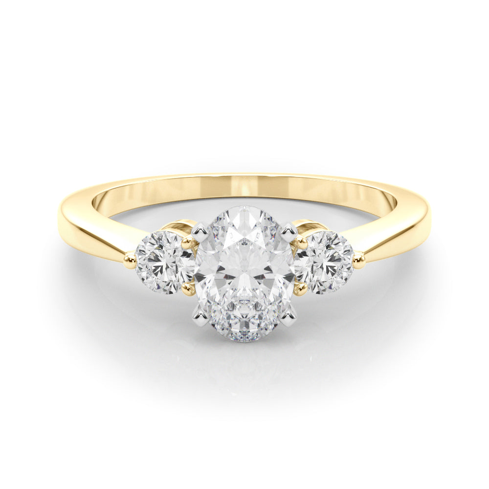LUMEO Oval Three Stone Diamond Engagement Ring Set in 18k Solid Yellow Gold 
