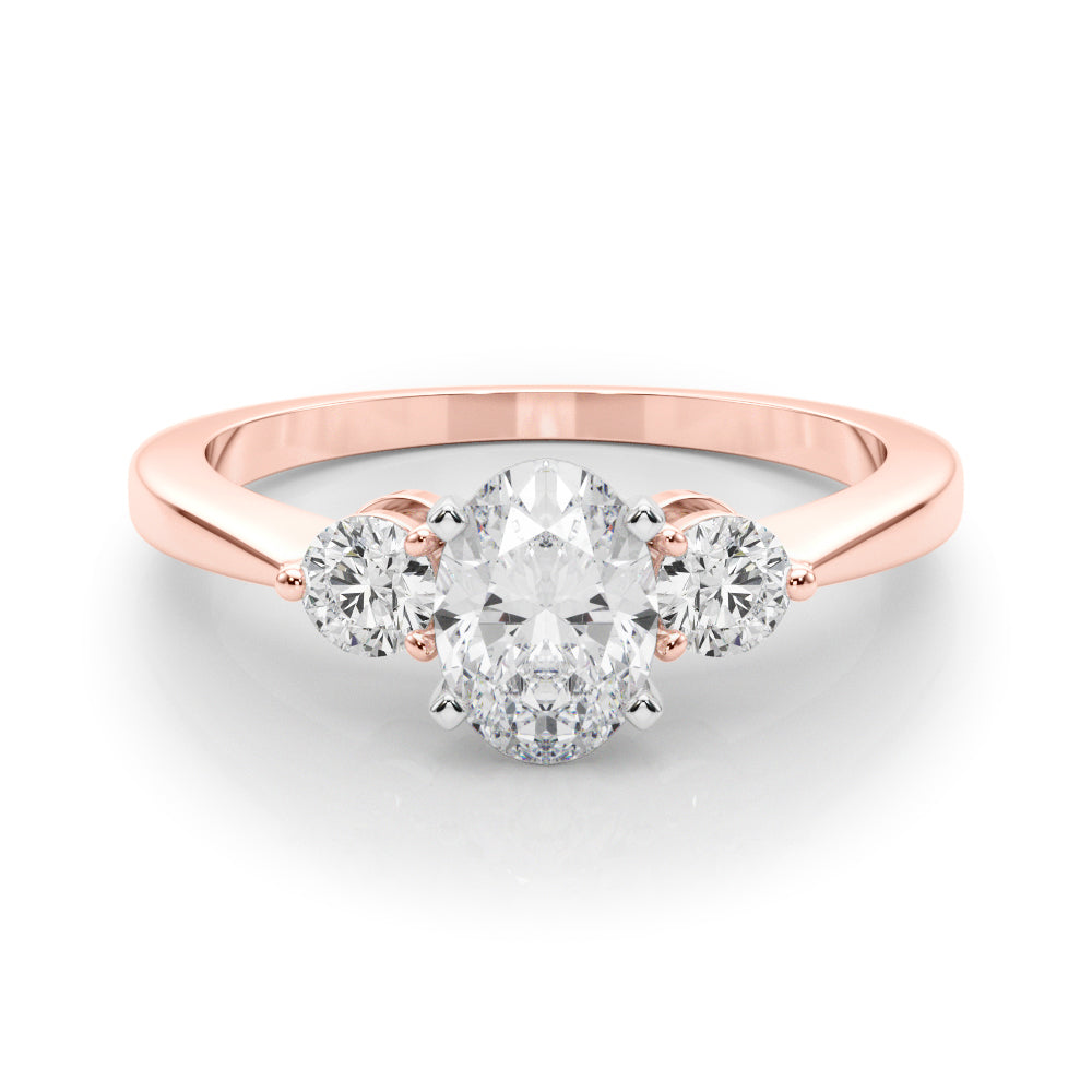LUMEO Oval Three Stone Diamond Engagement Ring Set in 18k Solid Rose Gold 