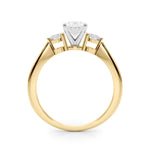 LUMEO Oval Three Stone Diamond Engagement Ring Side View in 18k Solid Yellow Gold 