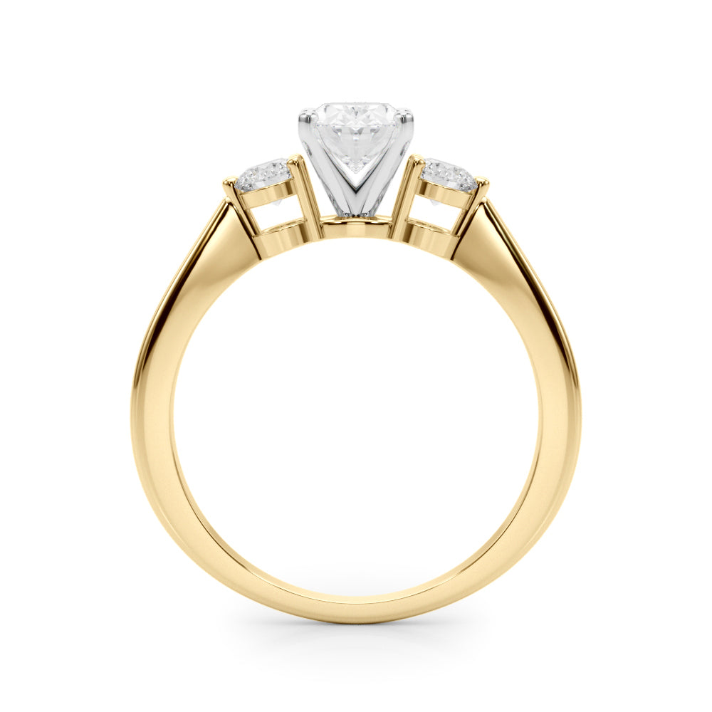 LUMEO Oval Three Stone Diamond Engagement Ring Side View in 18k Solid Yellow Gold 