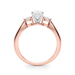 LUMEO Oval Three Stone Diamond Engagement Ring Side View in 18k Solid Rose Gold 